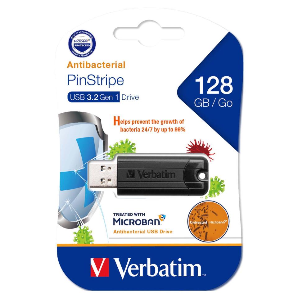 Verbatim Antibacterial Microban Pinstripe USB 3.0 Drive 128GB Black