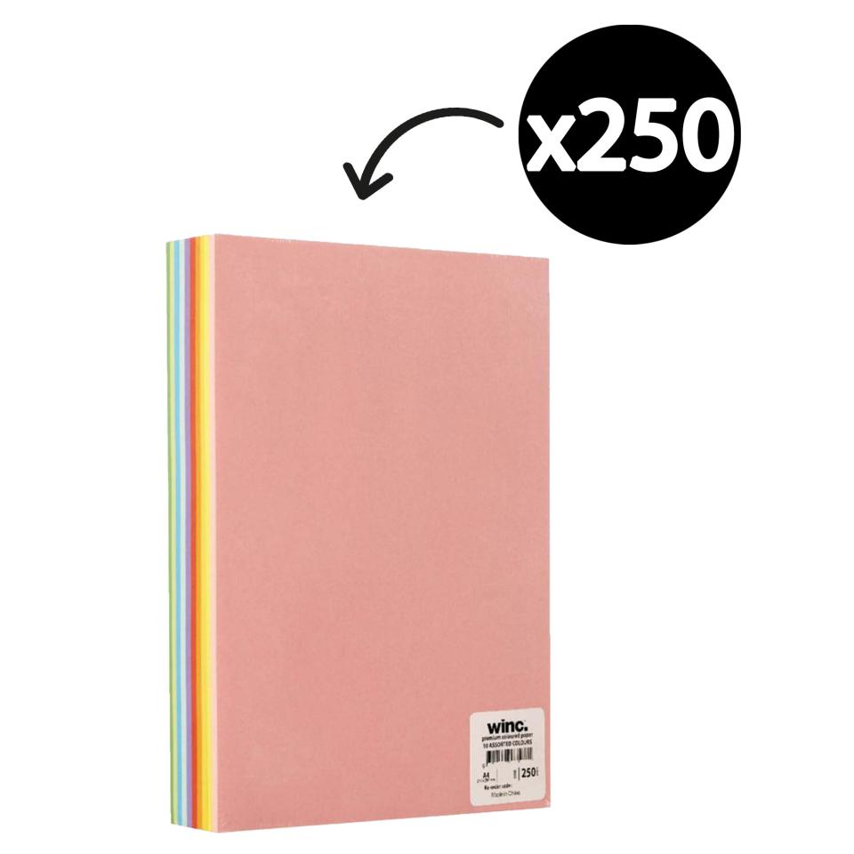 Winc Premium Coloured Cover Paper A4 110gsm 10 Assorted Colours Pack 250