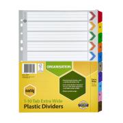 Marbig Dividers A4 Manilla Extra Wide 1-10 Numerical Coloured Tab