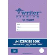 Writer Premium A4 Exercise Book 8mm Ruled/Margin Lilac 96 Pages