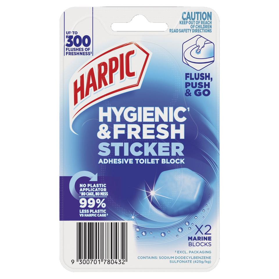 Harpic Hygienic & Fresh Sticker Adhesive Toilet Block Marine Pack 2