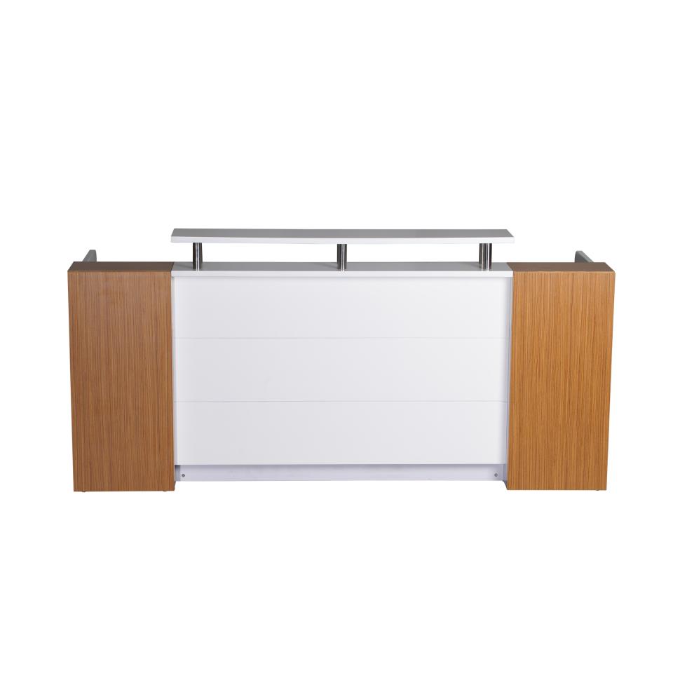 Rapid Line Marquee Reception Counter 1150H x 2400W x 885Dmm Gloss White with Zebra Veneer