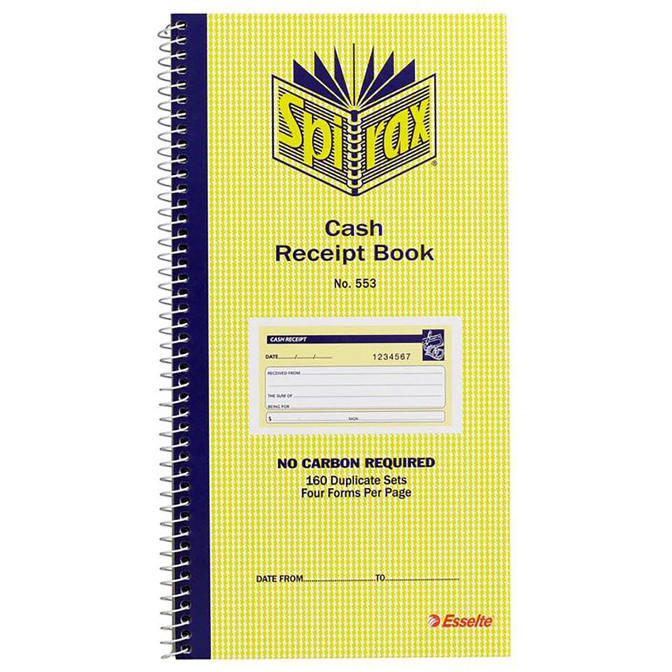 Spirax No.553 Cash Receipt Book 4-To-View 160 Duplicates