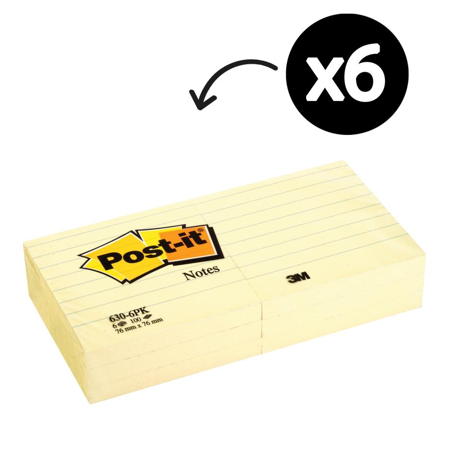 Post-it Notes Lined 76 x 76mm Yellow Pack 6