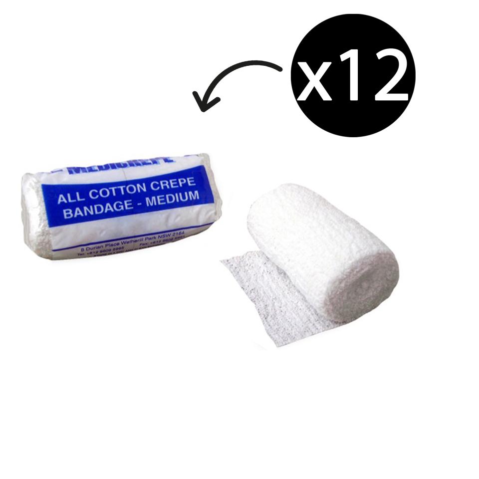 Medicrepe Cotton Crepe Bandage Medium 75mmx1.6m Unstretched Pack 12