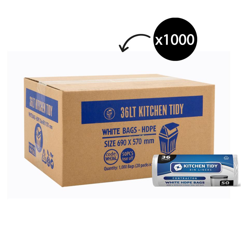 Austar Kitchen Tidy Bin Liners 690 x 570mm 36 Litre White Roll 50 Carton 1000