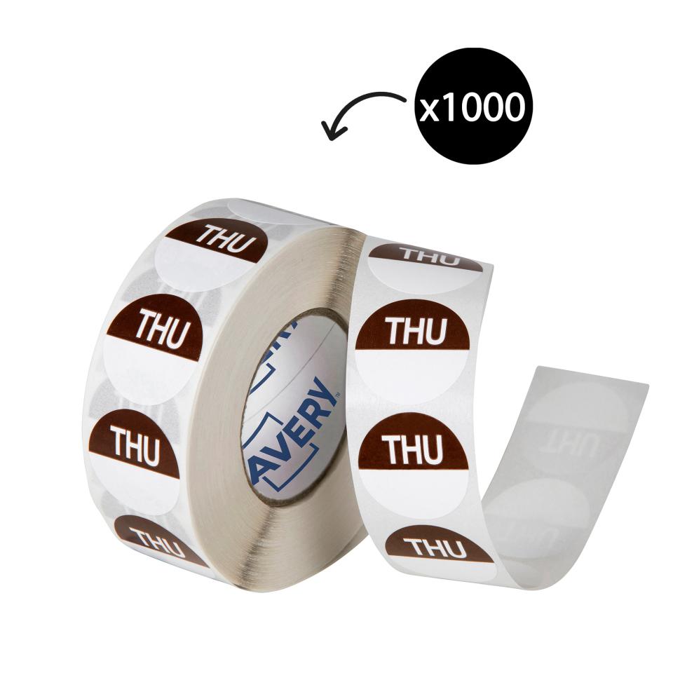 Avery Food Rotation Thursday Day Label Removable Adhesive  24mm Round Brown Roll 1000