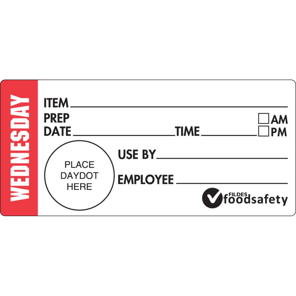 FFSA Durable Shelf Life Day Label Wednesday 102 x 47mm Roll of 500