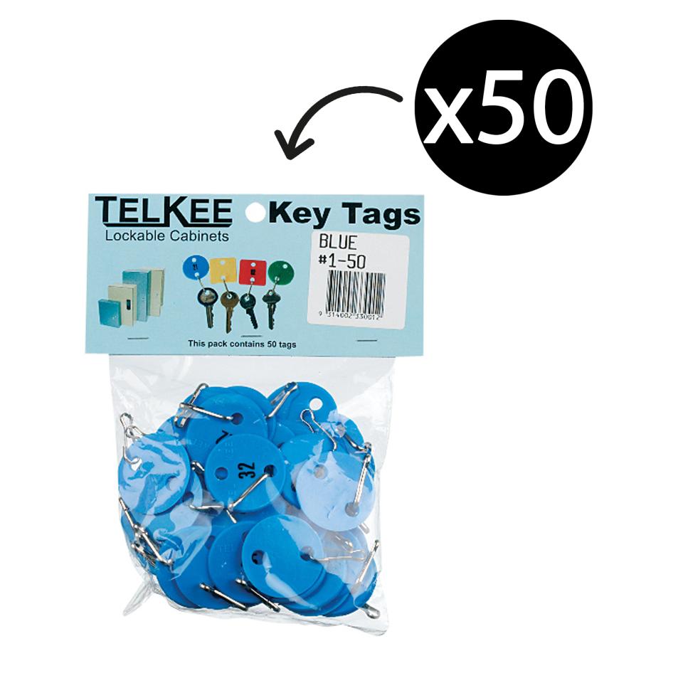 Telkee Key Tags Round Numbered 1-50 Blue Pack 50