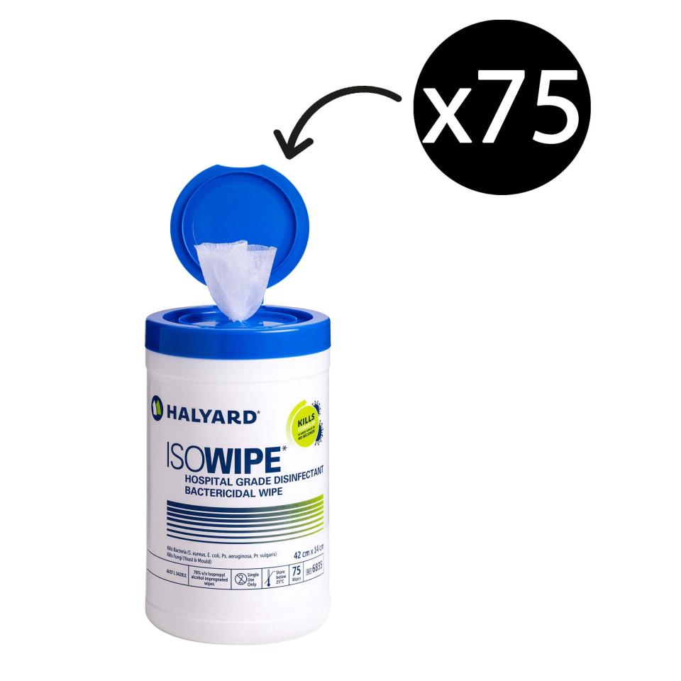 Halyard Isowipes 6835 Bactericidal Wipes 42 x 14cm Tub 75
