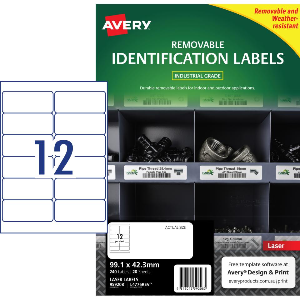 Avery Removable Label White L4776rev  12up 99.1 x 42.3mm Pkt 20