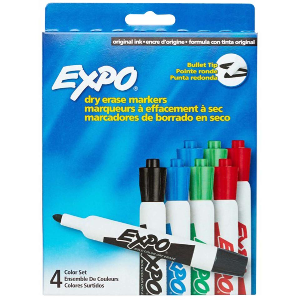 Expo Dry Erase Markers Bullet Tip Assorted Colours Pack 4