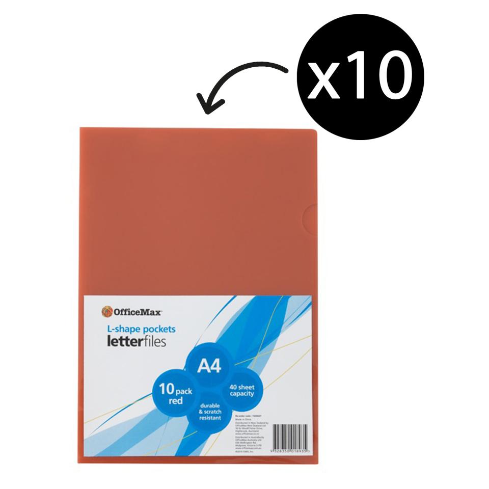 Officemax Letter File L-Shape Pocket A4 Red Pack 10