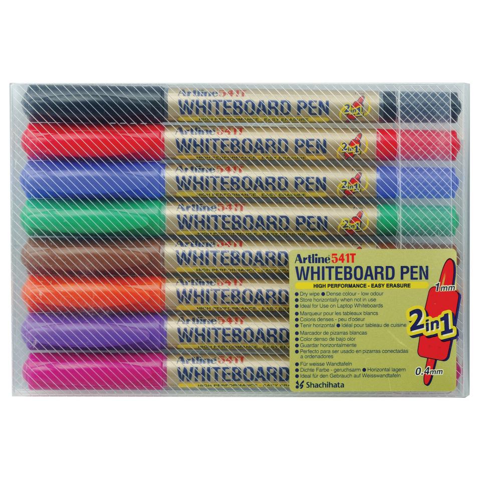 Artline 541T Whiteboard Marker Dual Nib Fine Assorted Colours Wallet 8