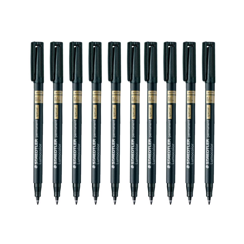 Staedtler 319F9 Lumocolor Special Permanent Markers Black Box 10 Winc