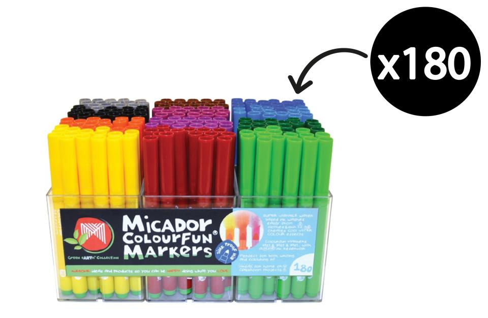 Micador Colourfun Coloured Markers Class Assorted Tub 180 Winc
