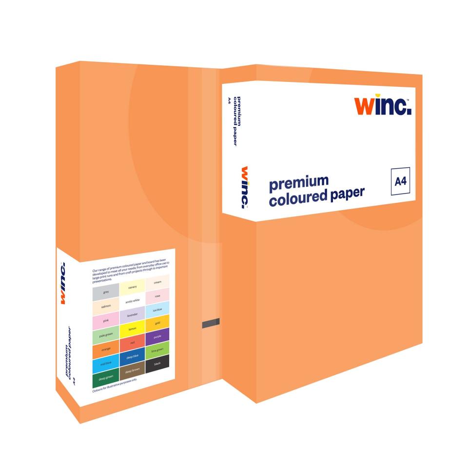 Winc Premium Coloured Copy Paper A4 75gsm Neon Orange Ream 500