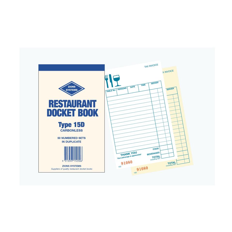 Zions 15D Docket Book Carbonless Duplicate Type 50 Sheet