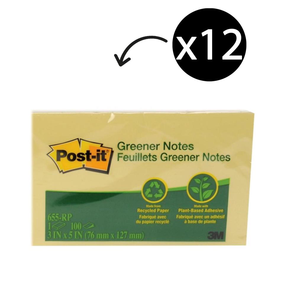 Post-it Recycled Notes 76 x 127mm Canary Yellow Pack 12