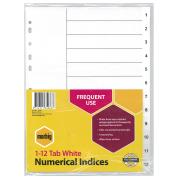 Marbig Dividers A4 Polypropylene 1-12 Numerical White Tab