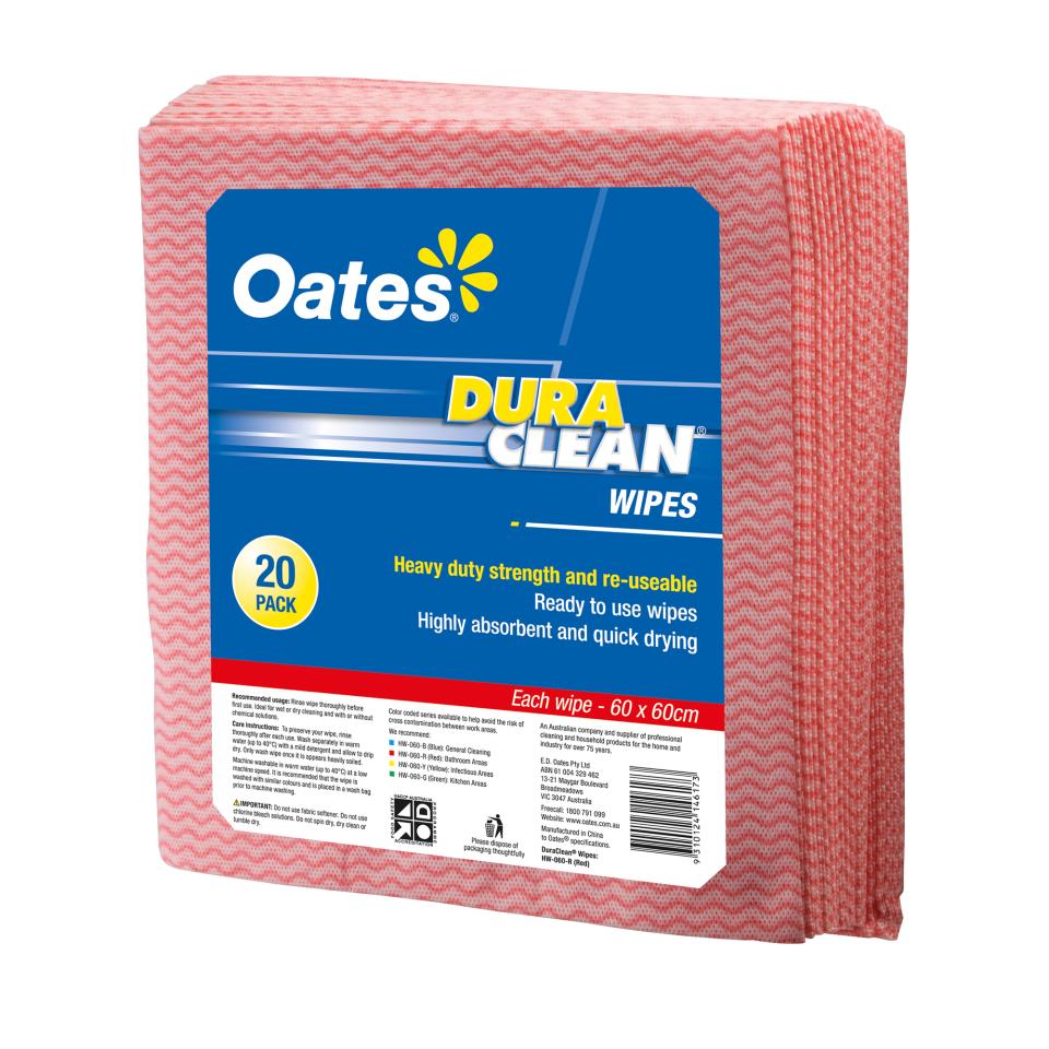 Oates Clean Durawipes Sheets 60X60cm Pkt20 Red Winc