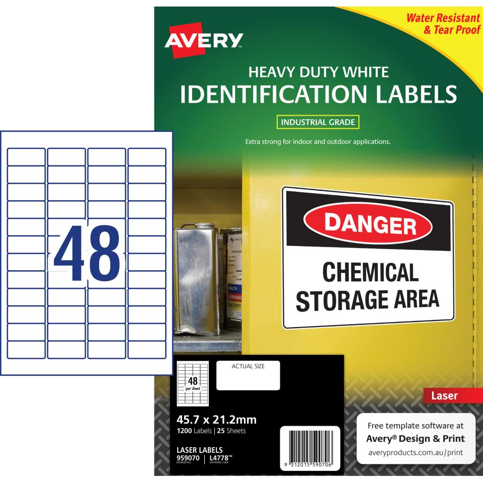 Avery White Heavy Duty Labels for Laser Printers - 45.7 x 21.2mm - 1200 Labels (L4778 )