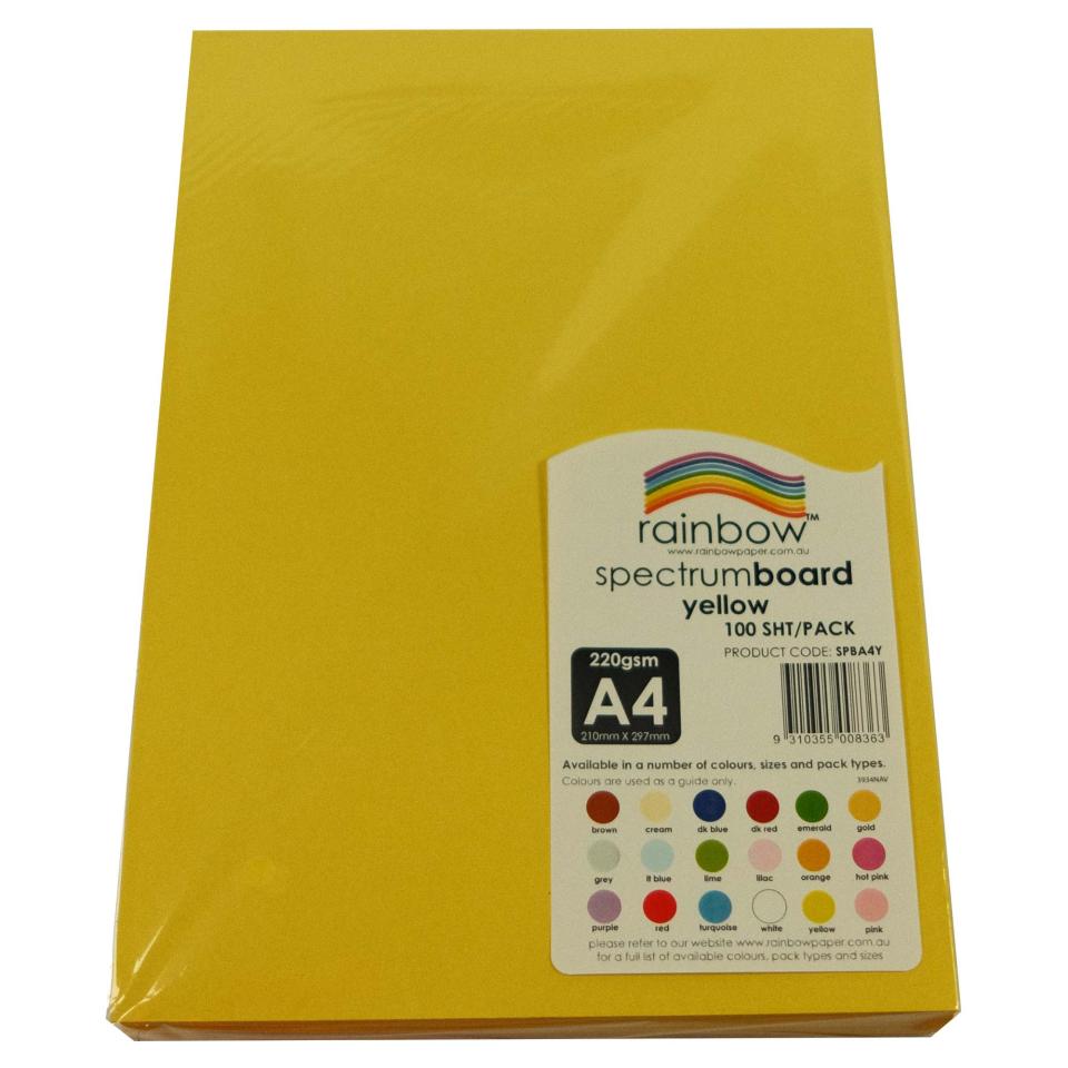 Rainbow Spectrum Board A4 220gsm 100 Sheet Yellow