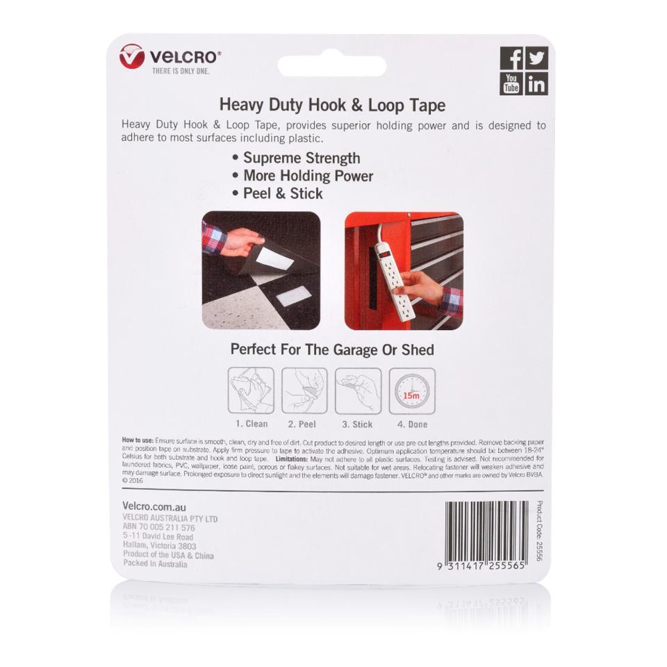 VELCRO Brand - VELCRO Brand Heavy-Duty Stick On Tape 50mm x 1m Black 