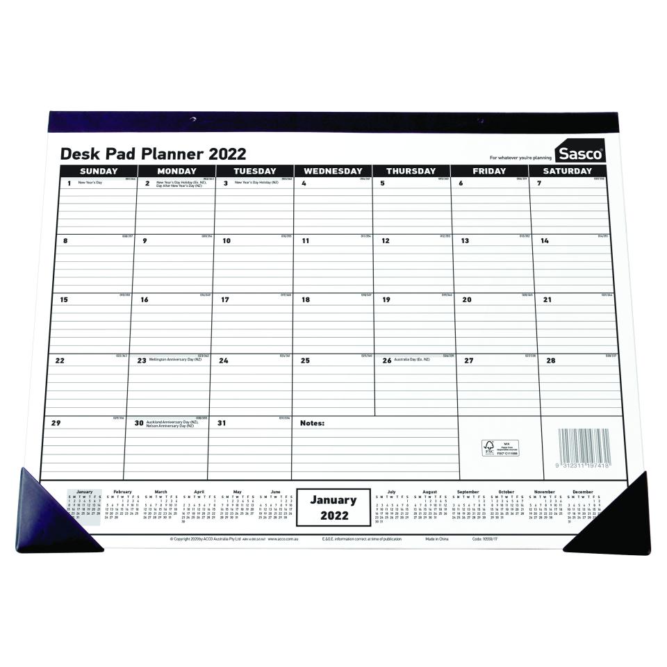 Sasco 2022 Monthly Desk Planner 430 x 555mm