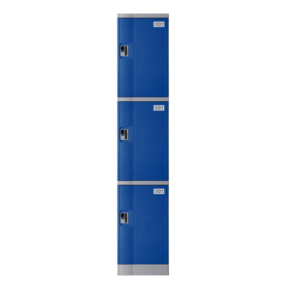 Steelco Locker ABS Plastic 3 Tier Full Height 1940H x 380W x 500D mm Blue Door/Grey