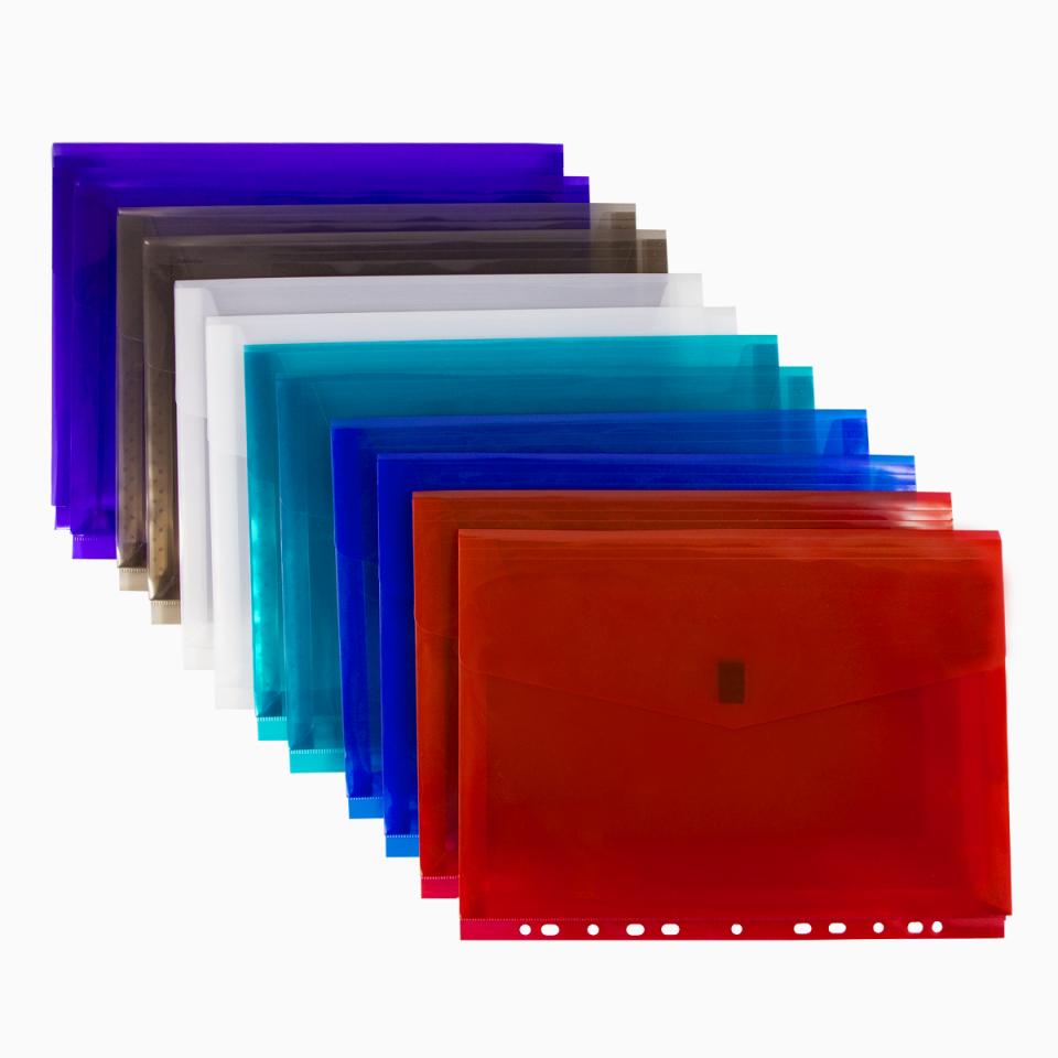 Winc Vivid Translucent Document Wallet with Binder Strip A4 Assorted Pack 12
