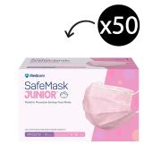 Medicom Safemask Junior Child Procedure Earloop Disposable Face Masks Pink Box 50