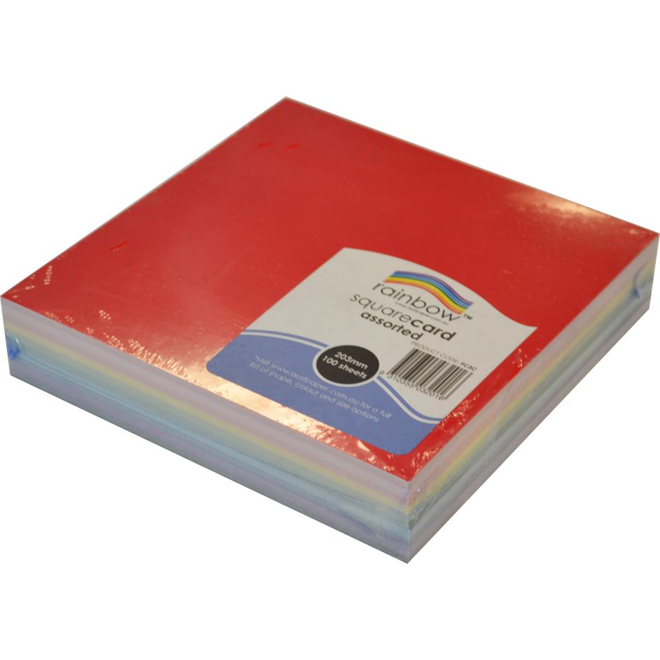 Rainbow Coloured Square Card 300gsm 203mm 100 Sheets Assorted