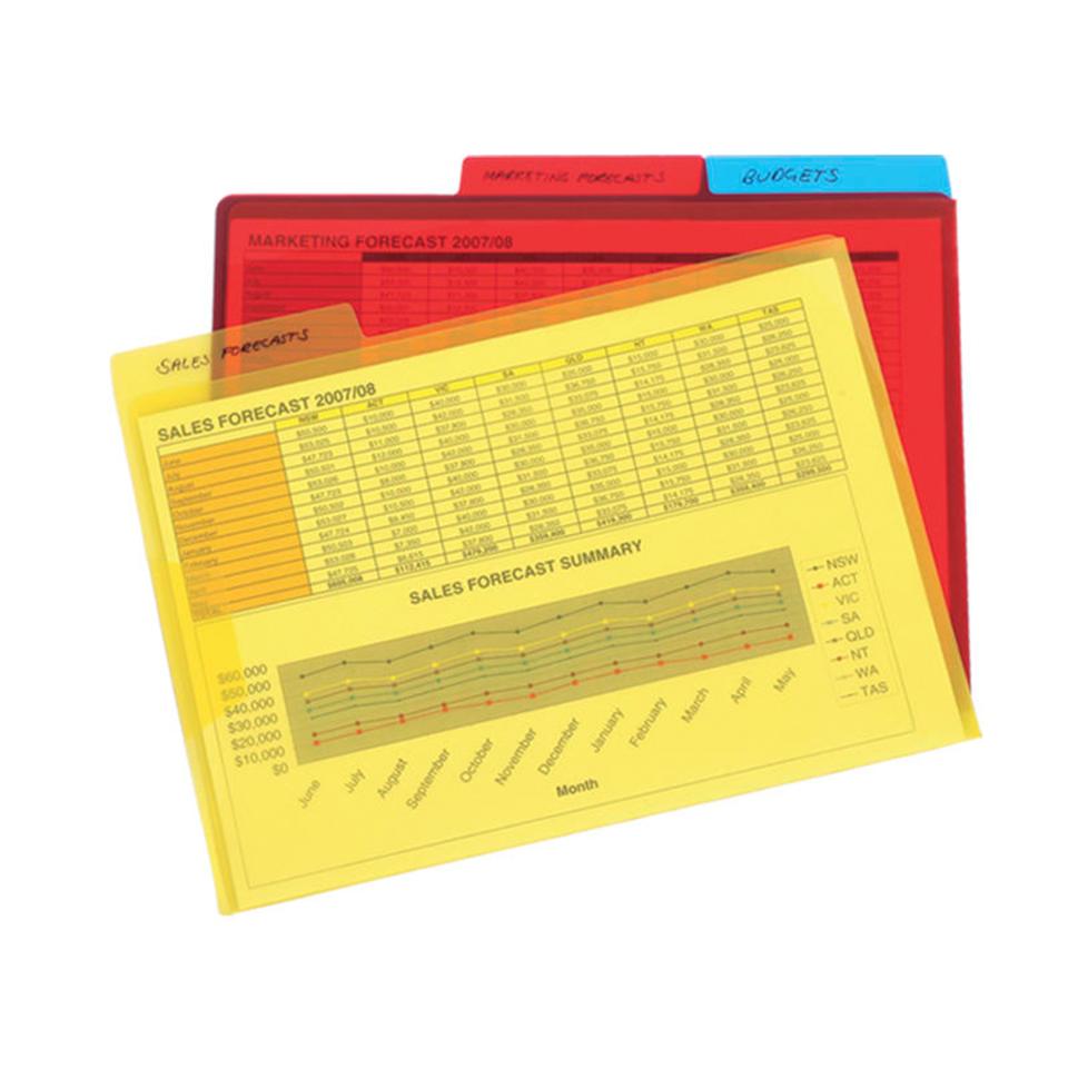 Marbig Letter File Secure Flap and Tab A4 Assorted Colours Pack 3