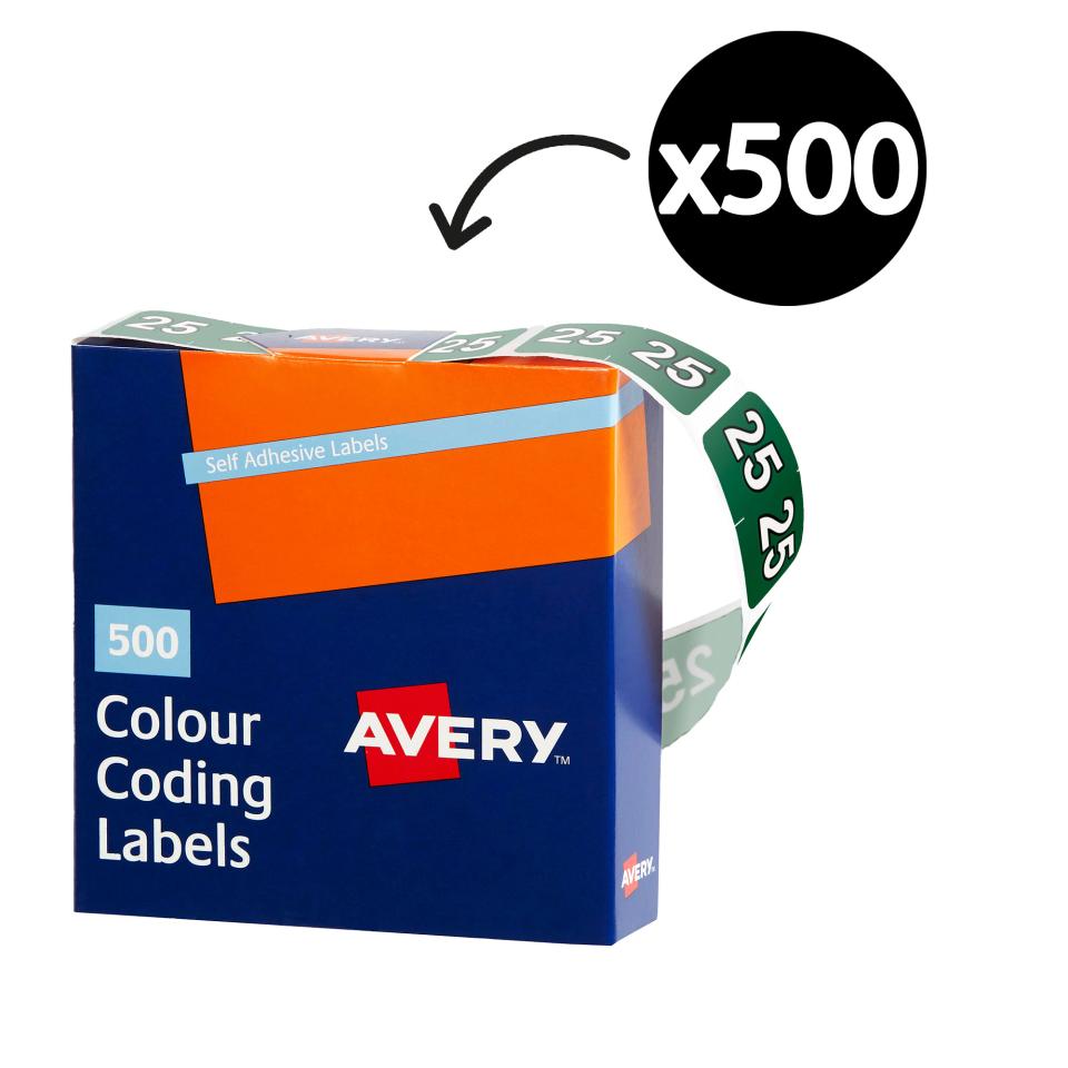 Avery Colour Coding Labels 25mm Year 25 Dark Green Roll 500