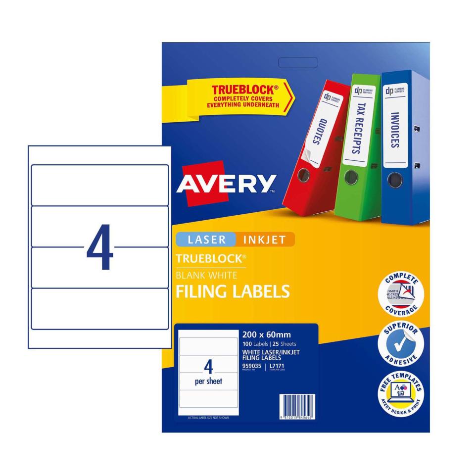 Avery L7171 Filing Labels 200 x 60mm Pack 100 Winc