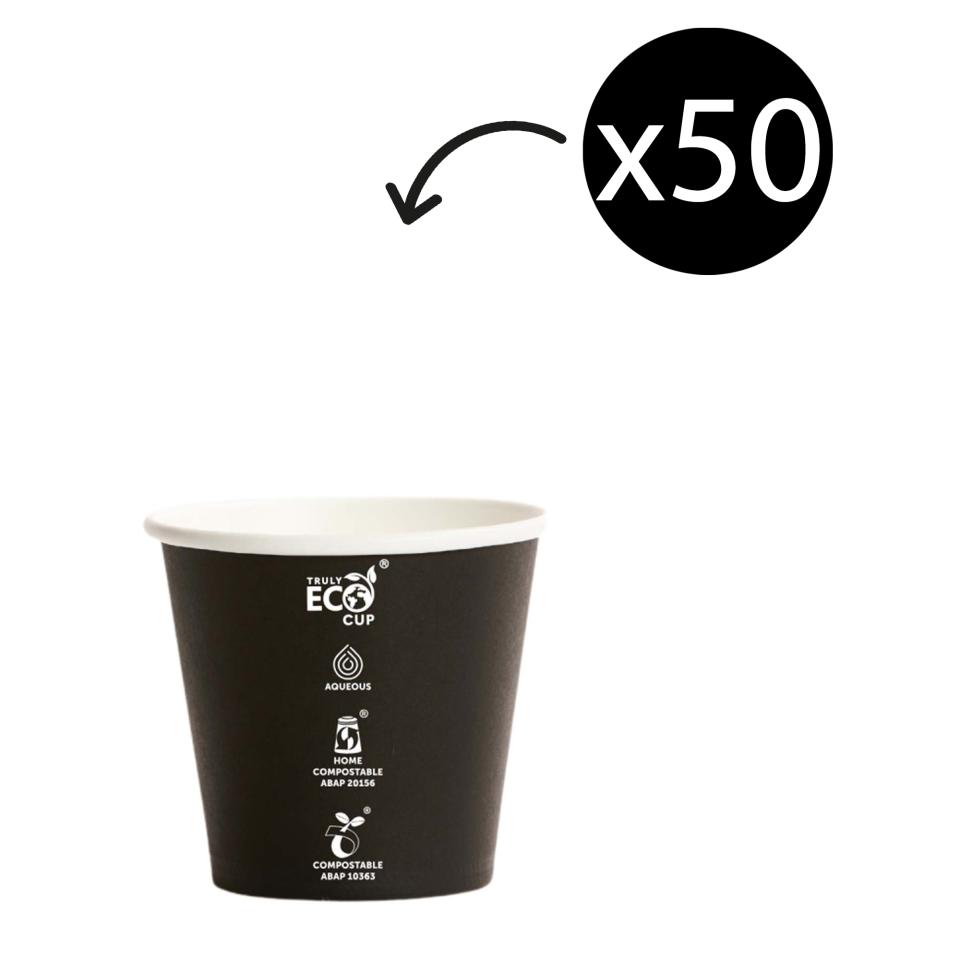 Truly Eco Single Wall Uni 90mm Coffee Cup Black 8oz Pack 50 Image