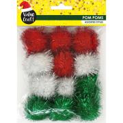 Xmas Pom Poms Tinsel Large 12 Pieces
