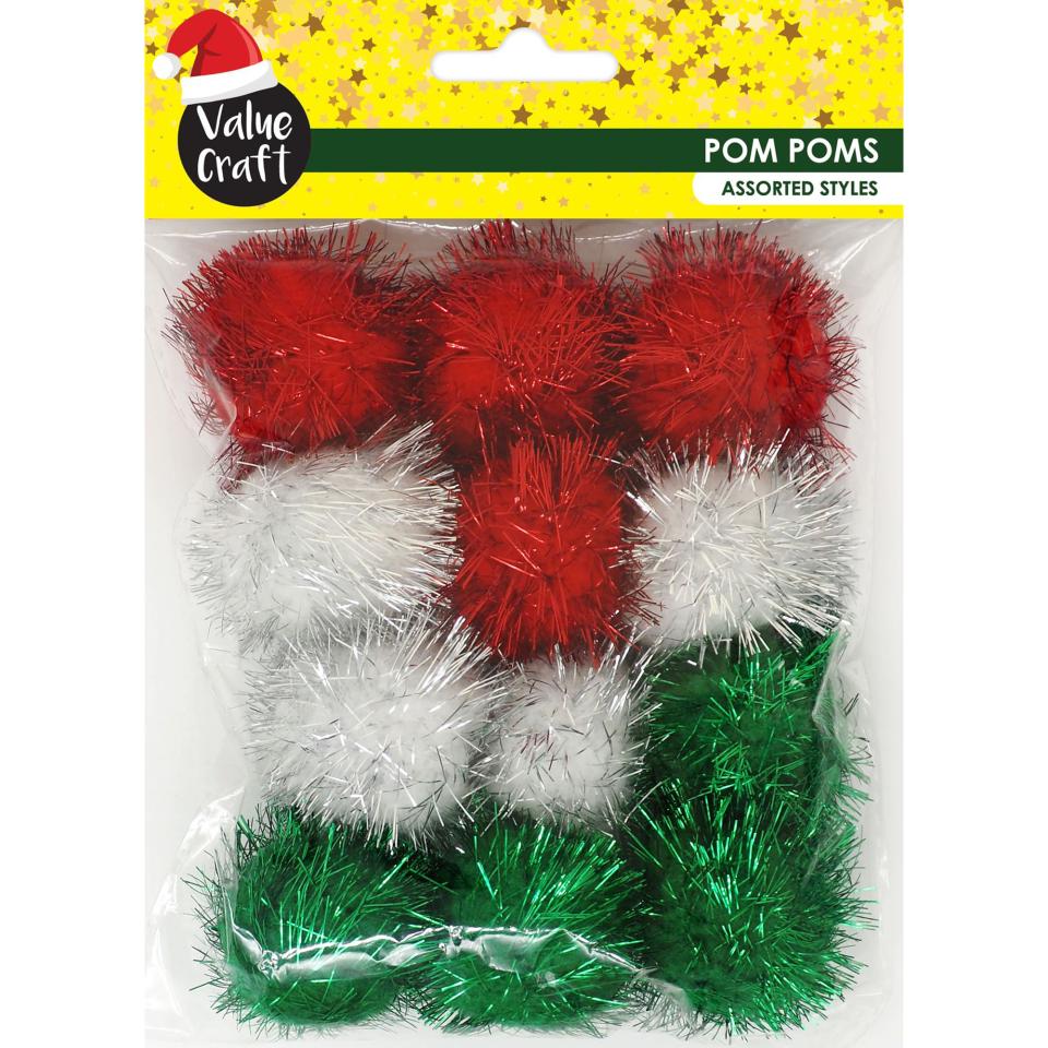 Xmas Pom Poms Tinsel Large 12 Pieces Image