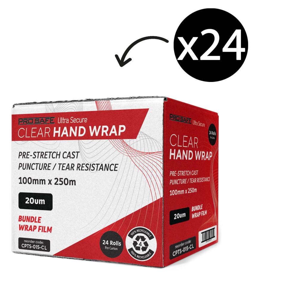 Pro Safe Bundle Wrap Film Roll Clear 100mm x 250m 20um Carton 24