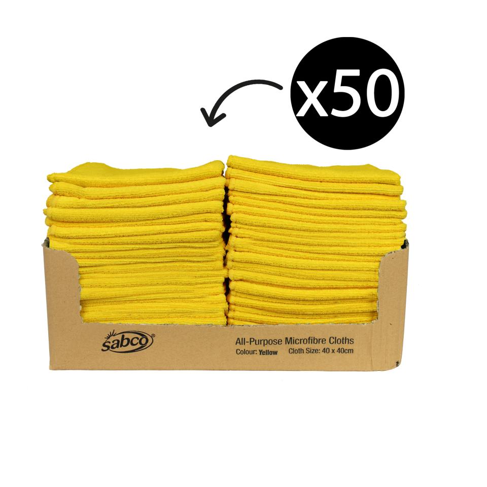 Sabco Professional All Purpose Microfibre Cloths 280gsm Yellow Box 50