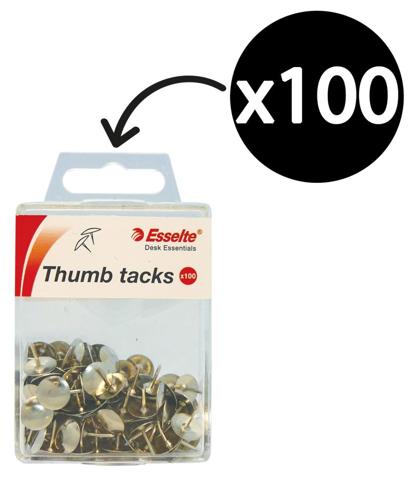 Esselte 55885 Silver Steel Drawing Pins Box 100 Winc