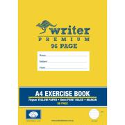 Writer Premium A4 Exercise Book 8mm Ruled/margin Yellow 96 Pages