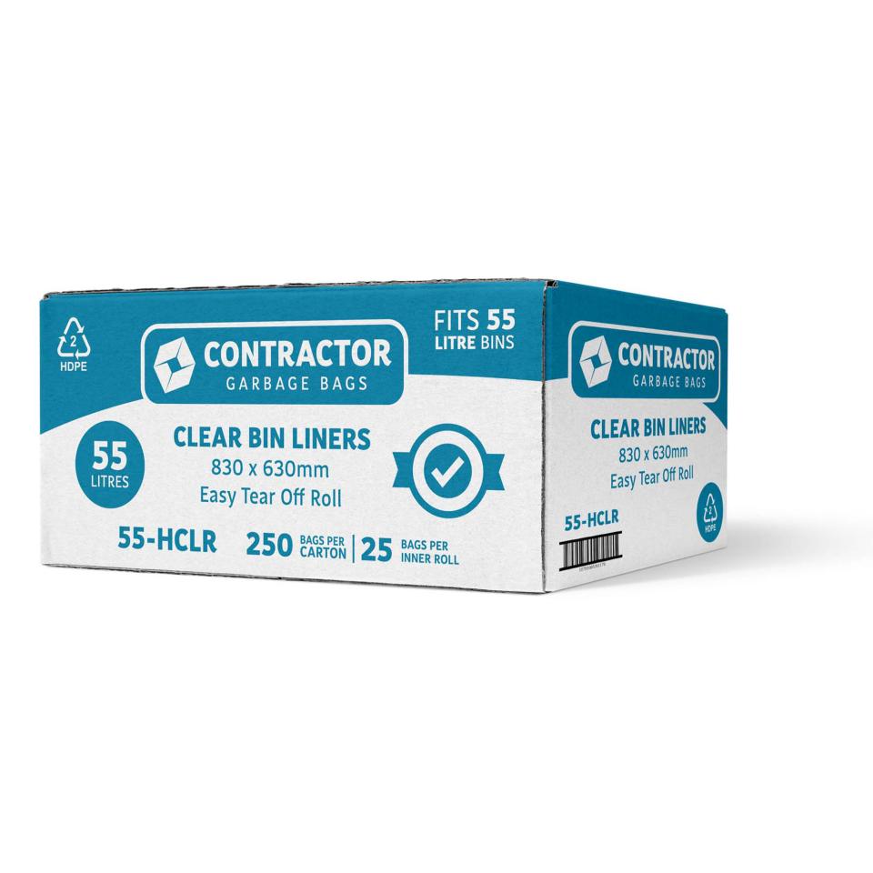 Austar Contractor Bin Liners Clear Hdpe 55lt Roll 25 Carton 250