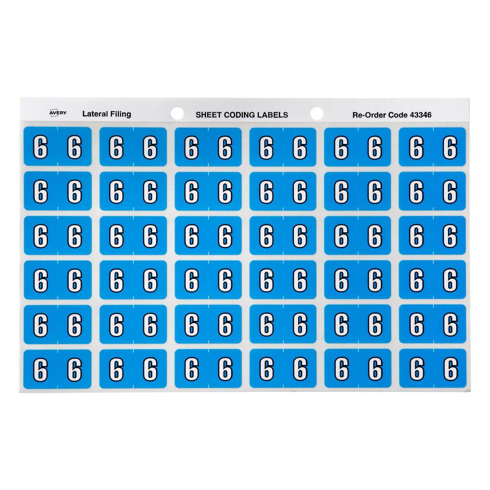 Avery 6 Side Tab Colour Coding Labels for Lateral Filing - 25 x 38mm - Blue - 180 Labels