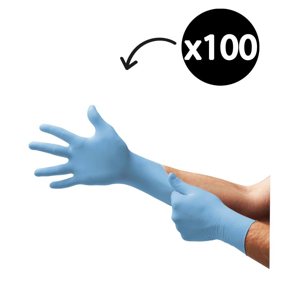 Ansell 92-670 Touch N Tough Gloves Disposable Premium Nitrile Powder Free Blue Medium Box 100