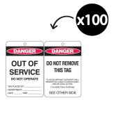 Brady 842357 Lockout Tags Danger Out Of Service Red/Black Pack 100