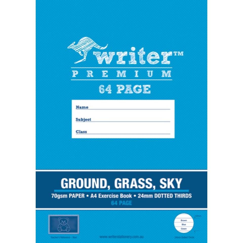 Writer Premium A4 Exercise Book Ground/Grass/Sky 24mm Dotted Thirds 70GSM 64 Pages