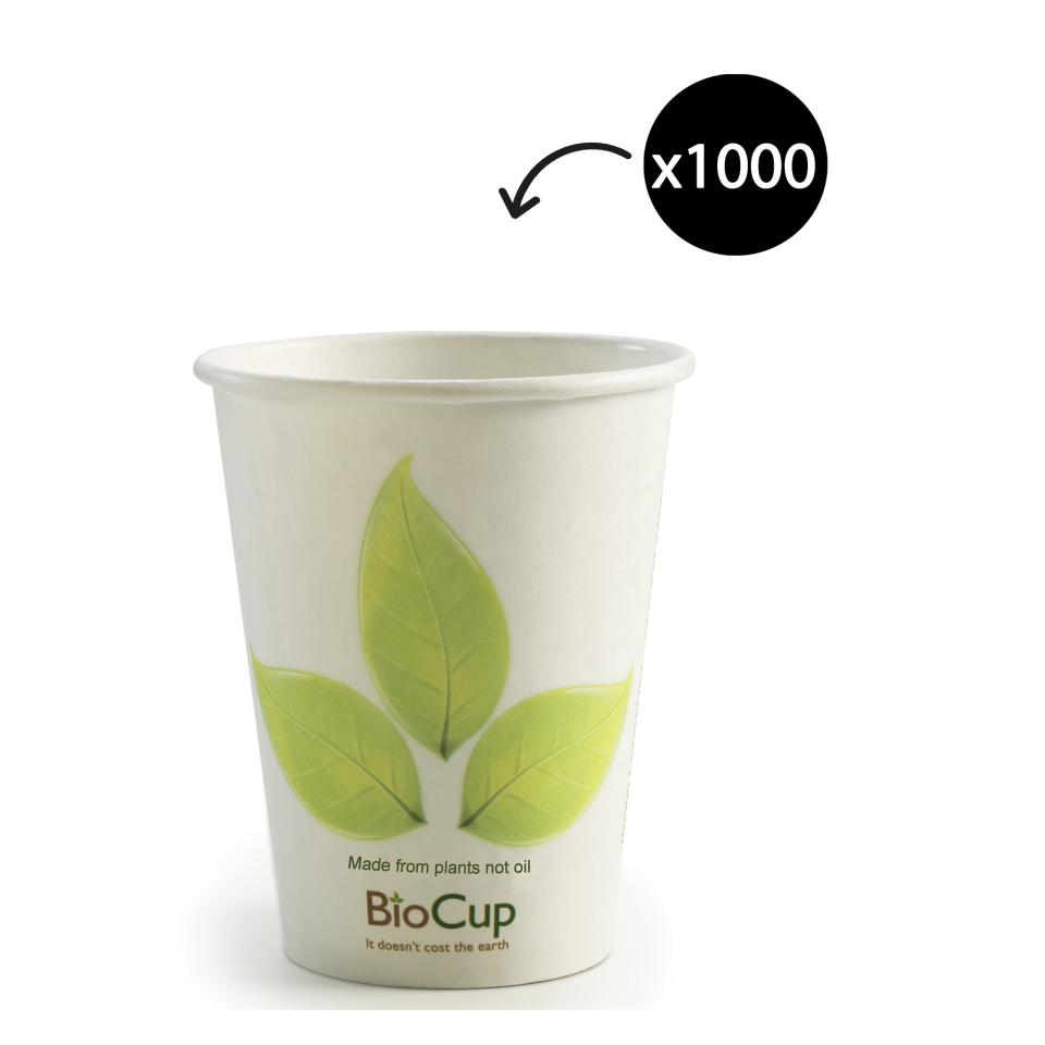 Biopak Biocup Single Wall 12Oz/390ml White Leaf Design 90mm Rim Carton ...