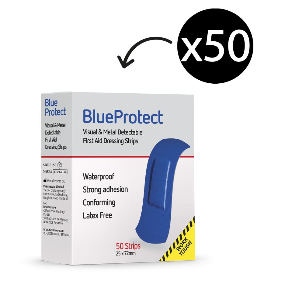 Blueprotect Visual & Metal Detectable X-wide Dressing Strips 50